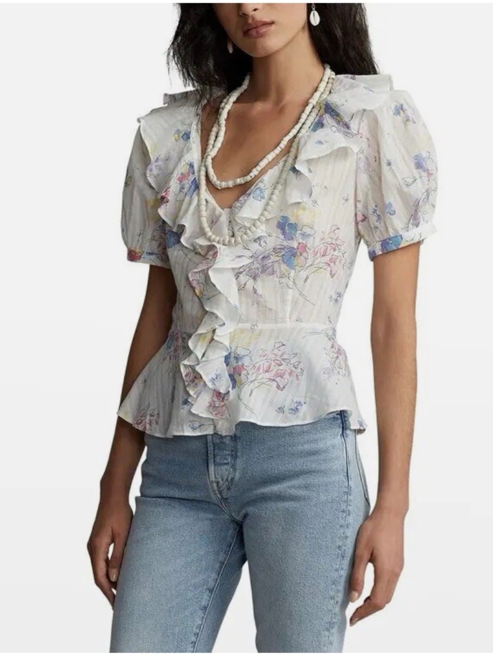 Polo Ralph Lauren 100% Cotton Floral Ruffle Blouse Size 6